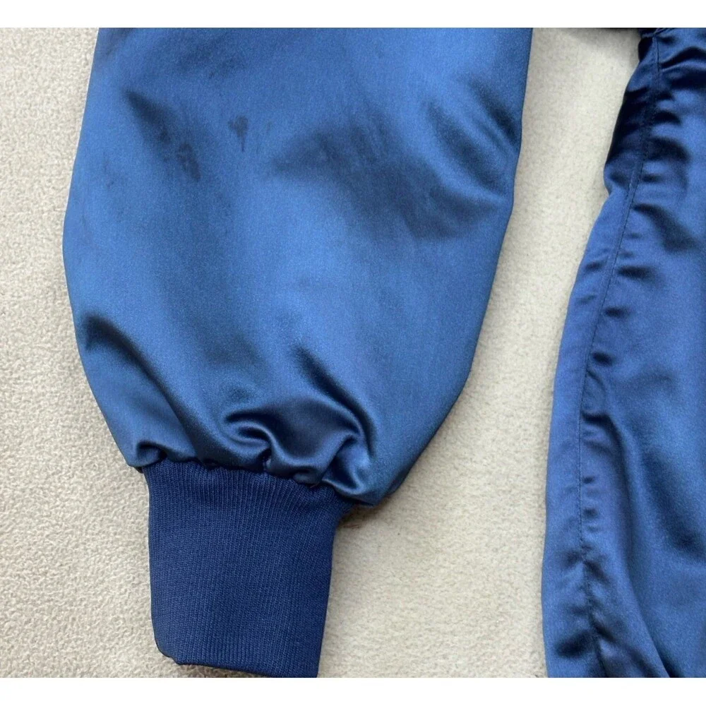 Vintage 1988 Seoul Korea Olympics Full Zip Blue Satin Bomber Jacket Size XL